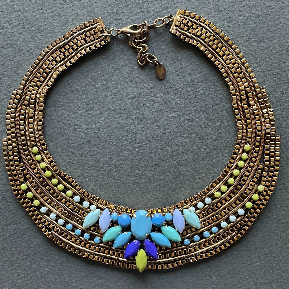 Cara NY Jeweled Ombre Rhinestone Gold Collar Bib Statement Necklace